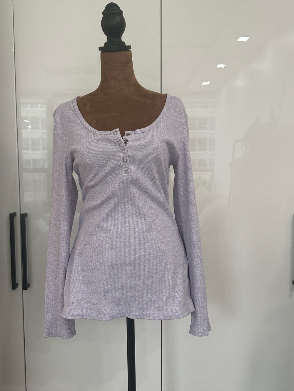 Long Sleeve Henley Tee in Light Lavender